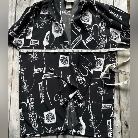 Vintage Peter Popovitch Black & White Abstract Print Open Front Jacket M - Picture 4 of 10